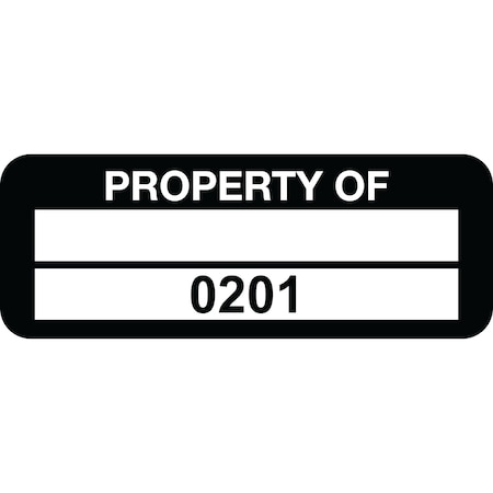 Lustre-Cal Property ID Label PROPERTY OF Polyester Blk 2in x 0.75in 1 Blank Pad&Serialized 0201-0300, 100PK 253744Pe2K0201